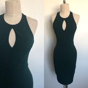 H&M DARK GREEN FITTED KEYHOLE COCKTAIL DRESS - 2